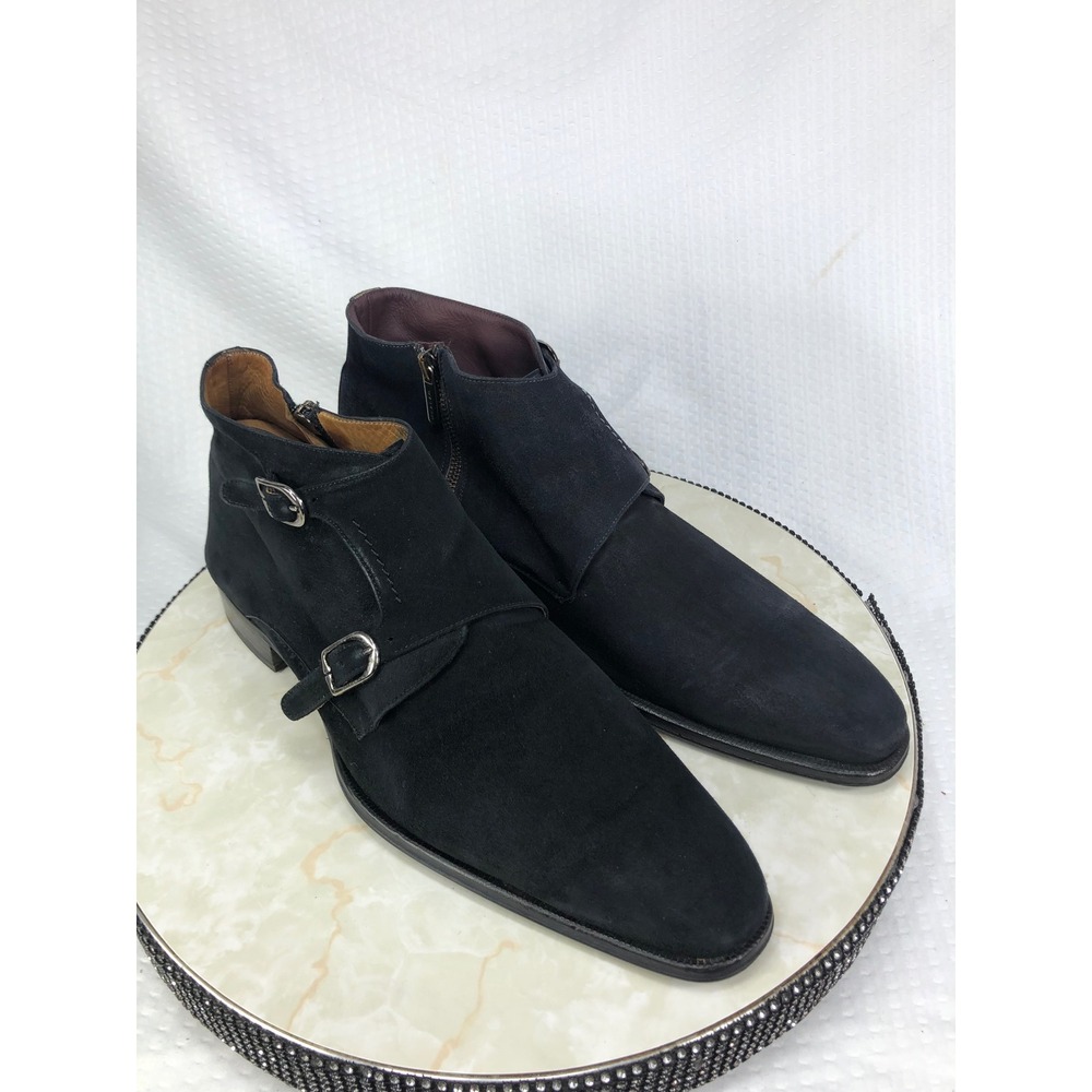 Mezlan Suede Double Monk Strap Ankle Boots Mens 12 Black Zip Up Old Money Shoes